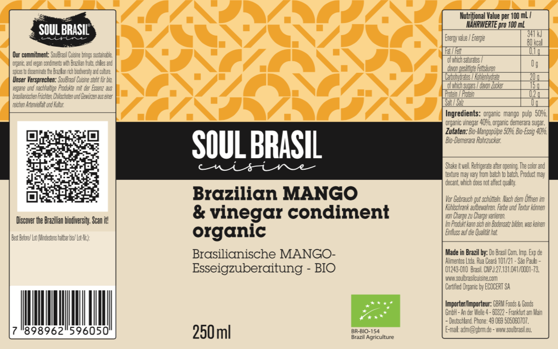Condimento Vinagre de Manga Soul Brasil Ubá 250ml - PRÓXIMO DE EXPIRAR